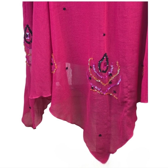 Vintage Metrostyle Denim & Geranium Pink Handkerchief Hem Maxi Skirt 12 - Picture 2 of 6